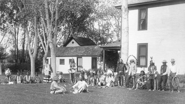 Lakota visitors gathered at the ranch house